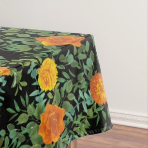 Orange & Black Gothic Peony Rose Floral Wedding Tablecloth