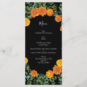 Orange & Black Gothic Peony & Rose Wedding Menu