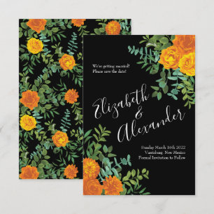 Orange Black Gothic Peony Rose Wedding Save Date Invitation
