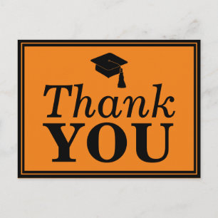 Orange Black Grad Cap Thank You Postcard