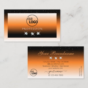 Orange Black Gradient Sparkling Diamonds with Logo Business Card