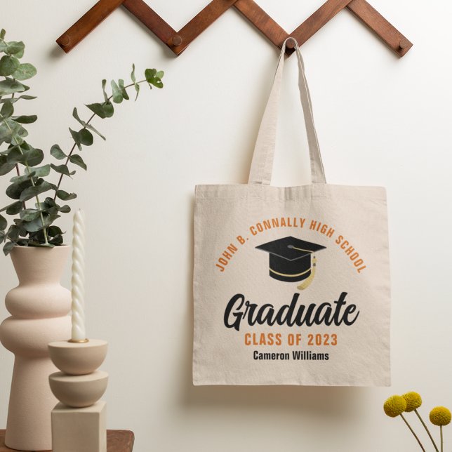 Orange Black Graduate Personalised 2023 Graduation Tote Bag (Creator Uploaded)
