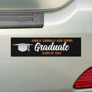 Orange Black Graduate Personalised 2024 Graduation Bumper Sticker