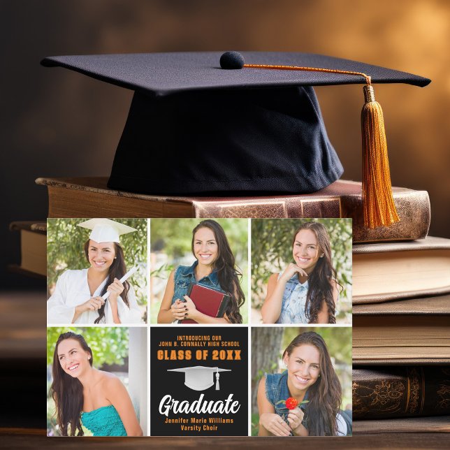 Orange Black Graduate Photo Collage Graduation Announcement (Creator Uploaded)