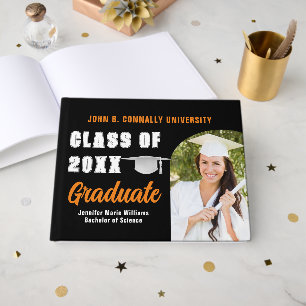Orange Black Graduate Photo Custom Graduation Guest Book