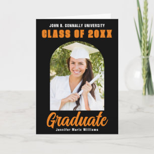Orange Black Graduate Photo Folded Graduation Announcement