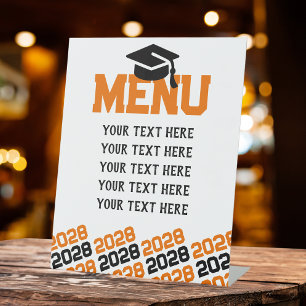 Orange & Black Graduation Menu Party Pedestal Sign