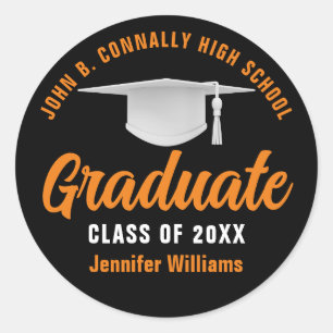 Orange Black Graduation Personalised 2025 Graduate Classic Round Sticker