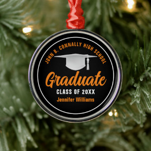 Orange Black Graduation Personalized Christmas Metal Tree Decoration