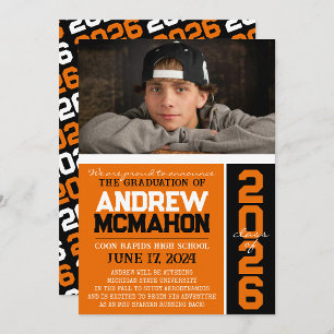 Orange & Black Graduation Photo Announcement