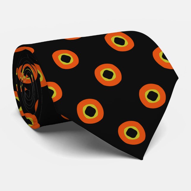 Orange Black Green Circular Pattern Tie (Rolled)