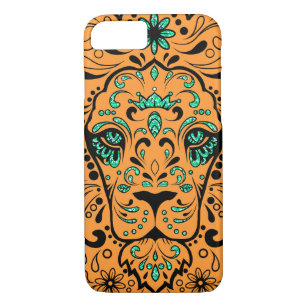 Orange Black & Green Glitter Lion Sugar Skull Case-Mate iPhone Case