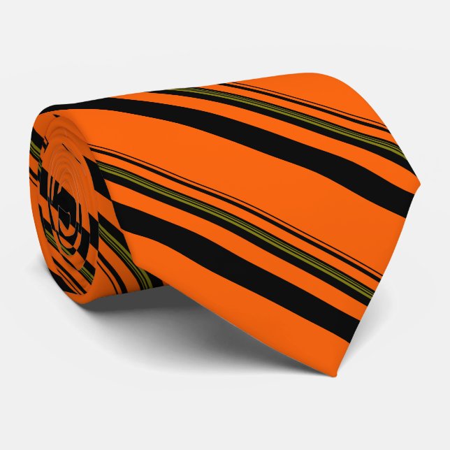 Orange Black Green Striped Pattern Tie (Rolled)