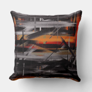 Orange Black Grey Abstract Painting Cushion