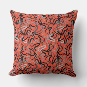 Orange, Black & Grey Boomerangs Mid-Century Cushion