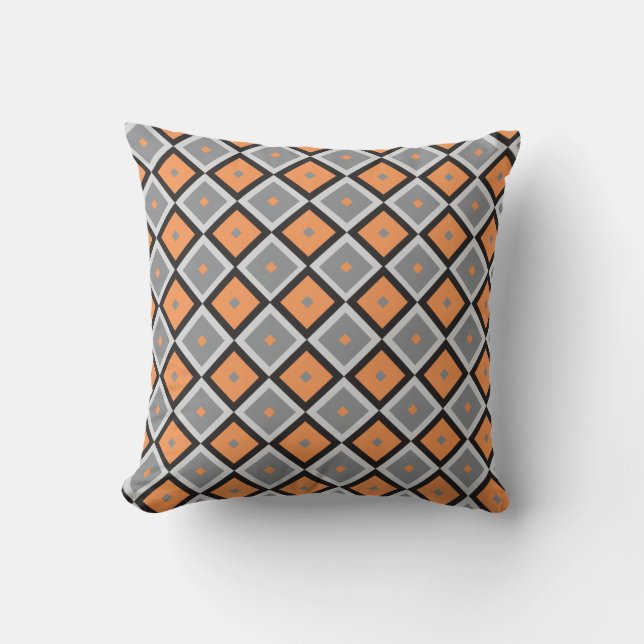 Orange, Black & Grey Modern Geometric Pattern Cushion (Front)