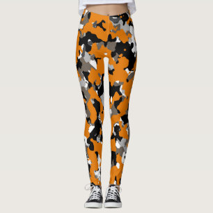 Orange Black Grey Tan Camouflage Camo Print Leggings