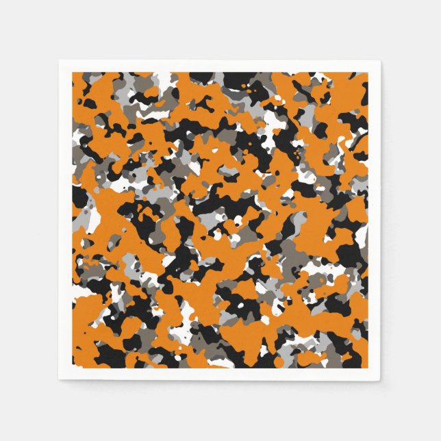 Orange Black Grey Tan Camouflage Camo Print Party Napkin (Front)