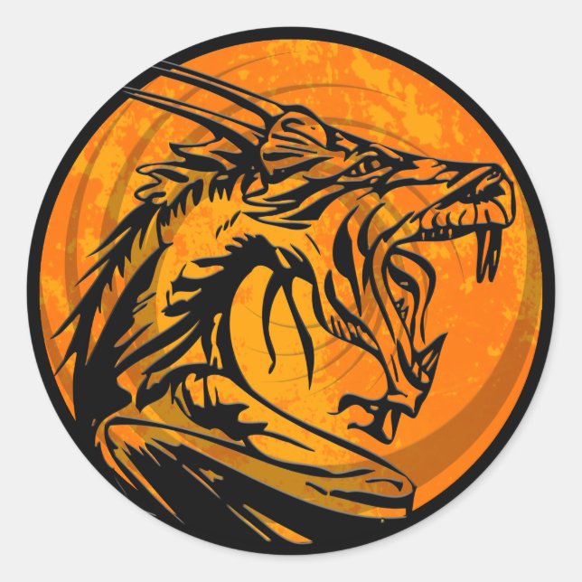 Orange black grunge dragon round stickers (Front)