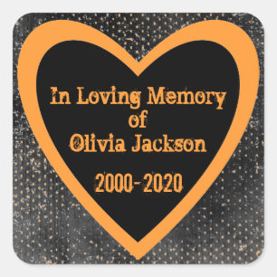 Orange black grunge heart custom sympathy stickers