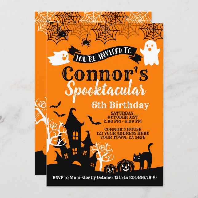 Orange & Black Halloween Birthday Invitation (Front/Back)