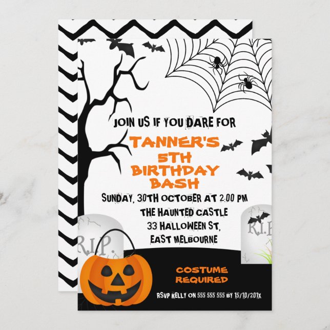 Orange Black Halloween Birthday Invitation (Front/Back)