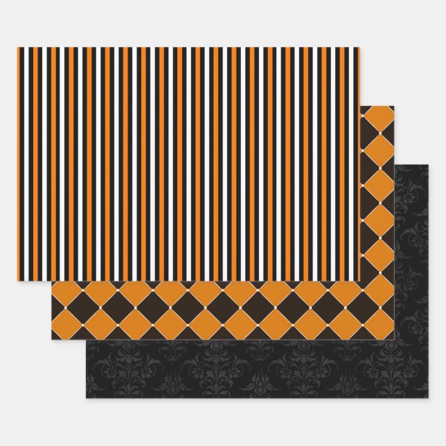 Orange & Black Halloween Carnaval Magic  Wrapping Paper Sheet (Set)