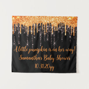 Orange & Black Halloween Girl Baby Shower Backdrop Tapestry