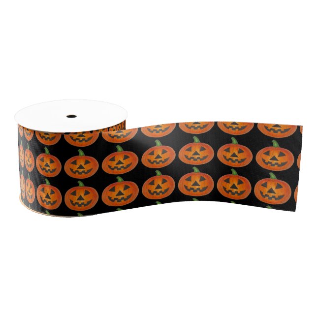 Orange Black Halloween Pumpkin Jack o' Lantern Grosgrain Ribbon (Spool)