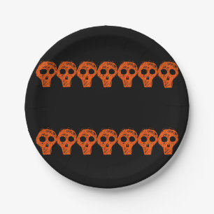 Orange Black Halloween Skulls 4Luke Paper Plate