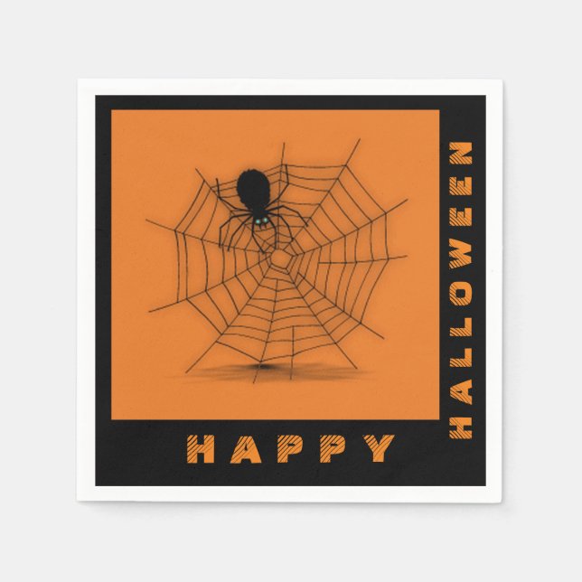 Orange & Black Halloween Spider Web Napkins (Front)