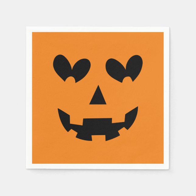 Orange & Black Happy Heart Pumpkin Halloween Party Napkin (Front)