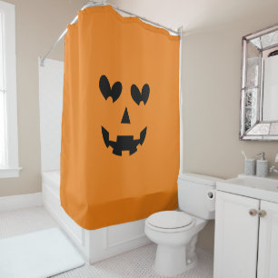 Orange & Black Happy Heart Pumpkin Halloween  Shower Curtain