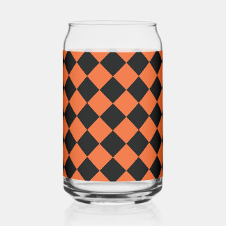 Orange Black Harlequin Diamond Chequered Pattern Can Glass
