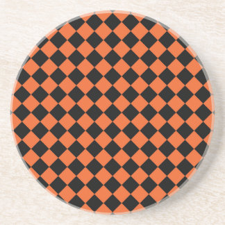 Orange Black Harlequin Diamond Chequered Pattern Coaster