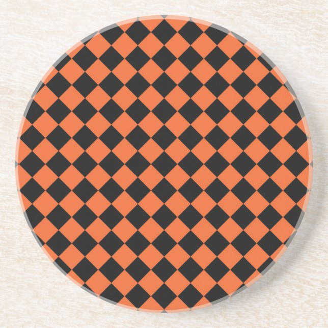 Orange Black Harlequin Diamond Chequered Pattern Coaster (Front)