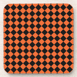 Orange Black Harlequin Diamond Chequered Pattern Coaster