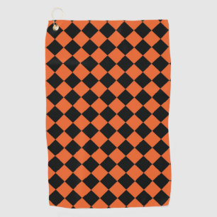 Orange Black Harlequin Diamond Chequered Pattern Golf Towel