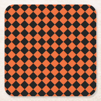 Orange Black Harlequin Diamond Chequered Pattern Square Paper Coaster