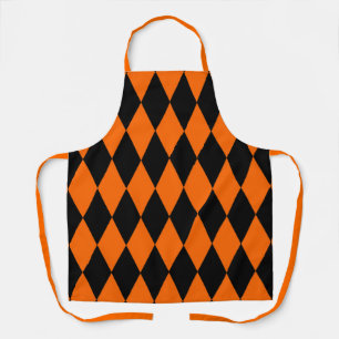 Orange Black Harlequin Diamonds Checkers Design  Apron