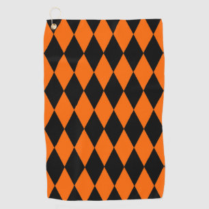 Orange Black Harlequin Diamonds Checkers Design Golf Towel