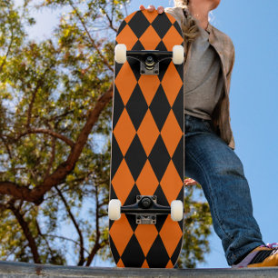 Orange Black Harlequin Diamonds Checkers Design  Skateboard