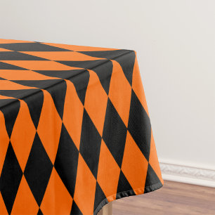 Orange Black Harlequin Diamonds Checkers Design Tablecloth