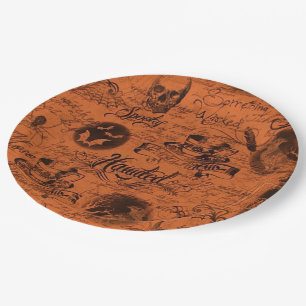 Orange & Black Haunted Halloween Paper Plates