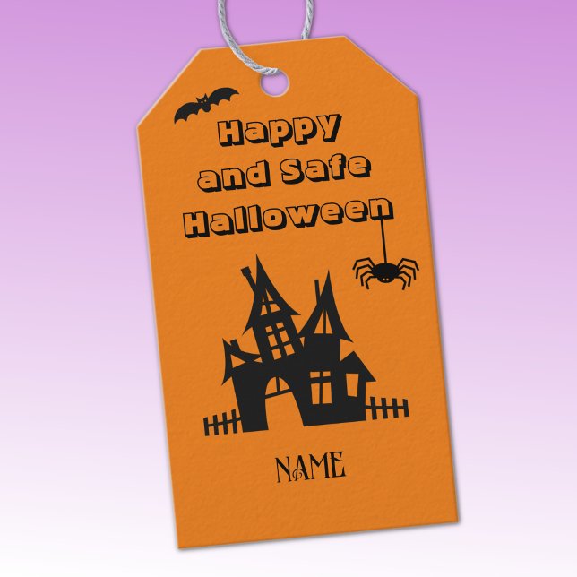 Orange & Black Haunted House Halloween Gift Tag (Creator Uploaded)