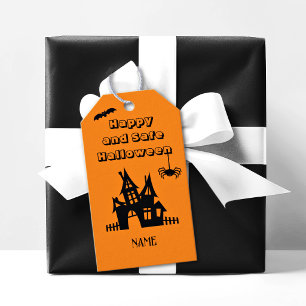 Orange & Black Haunted House Halloween Gift Tag