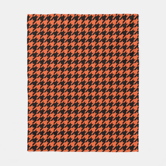 Orange Black Houndstooth Check Fleece Blanket (Front)