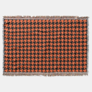 Orange Black Houndstooth Check Throw Blanket