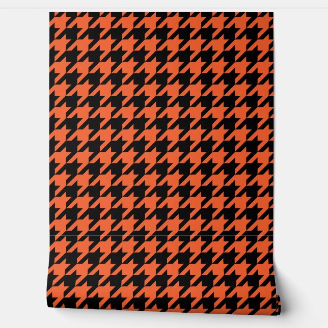 Orange Black Houndstooth Check Wallpaper (Unrolling)