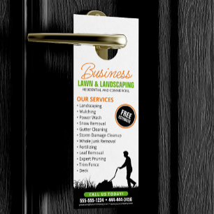 Orange Black Lawncare Landscaping Lawn Mowing Door Hanger